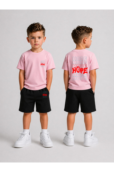 LORVEX Set tricou și pantaloni scurți pentru copii, combinație de vară din bu...
