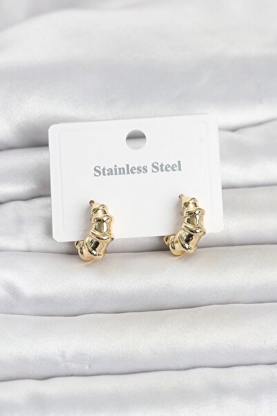 TakÇalıştır 316L Steel Gold Color Hoop Model Women's Earrings