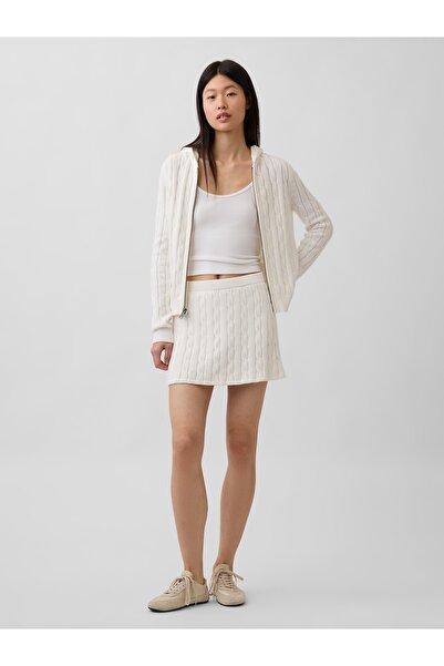 GAP Kadın Beyaz 100% Pamuk Cable-Knit Mini Şort