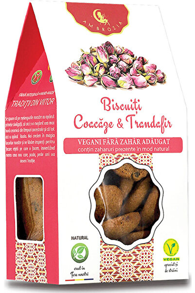 Ambrozia Biscuiți Coacăze & Trandafir - 130g - Fara Zahar - Vegan