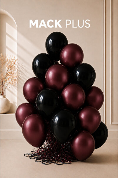 MACK PLUS 10’lu Metalik Bordo & Metalik Siyah Premium Balon Seti – Helyum Uyu...