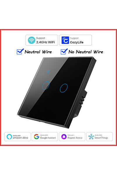 Choice5 1011AL-BLACK-02-2 مفتاح إضاءة ذكي واي فاي من تويا بدون سلك محايد، لوح...