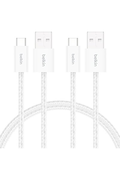 Belkin 2'li Örgülü USB-A - USB-C Kablo, 1,5 m, 15 W, Yumuşak, Esnek ve Hızlı ...