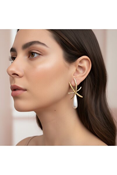 Fawer İnci Detaylı Modern Gold Küpe