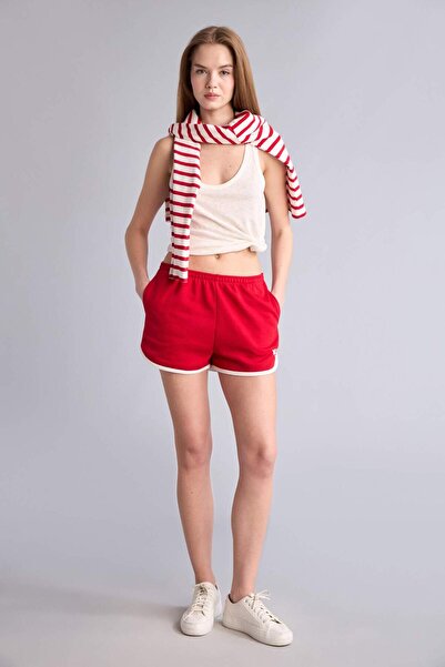 DeFacto White Elastic Waist Mini Shorts with Piping Detail G8017Ax26Hs