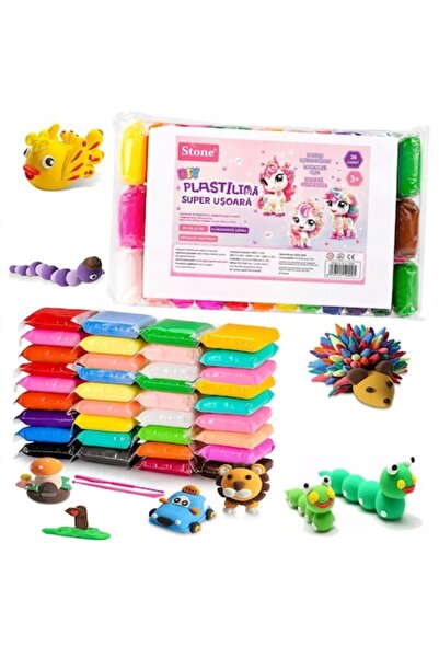 Stone Set plastilină 36 culori vibrante, Stone ®   DIY, cu accesorii pentru m...