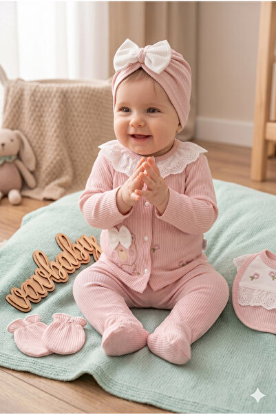 VaVbaby Baby Girl Teddy Bear Embroidered Cotton 5-Piece Hospital Discharge Se...