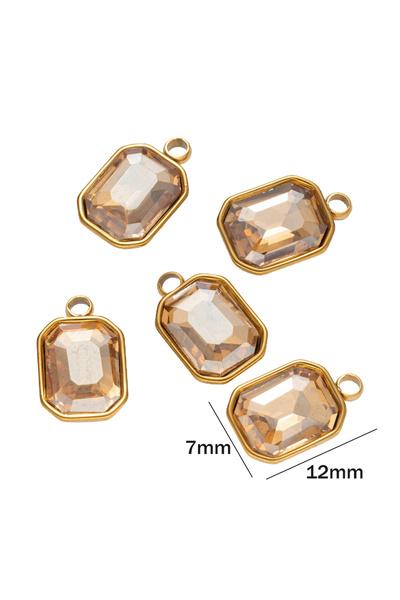 Choice4 Champagne 5pcs Stainless Steel Rectangle Pendants Crystal Beads Charm...