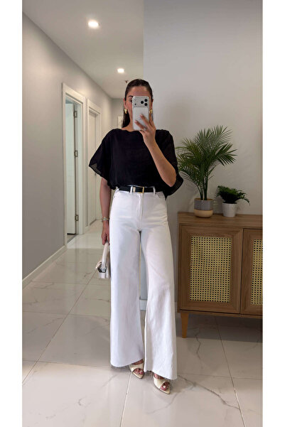 BİRCANÇİL Vittas White Belted Cropped Leg Jeans