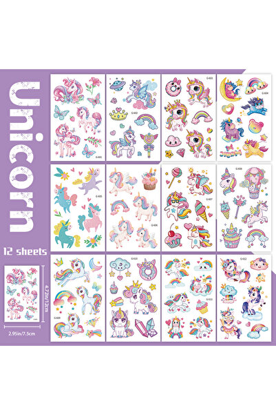 Choice1 12 Sheets Unicorn-A 12 Sheets Glitter Pink Unicorn Temporary Tattoos,...