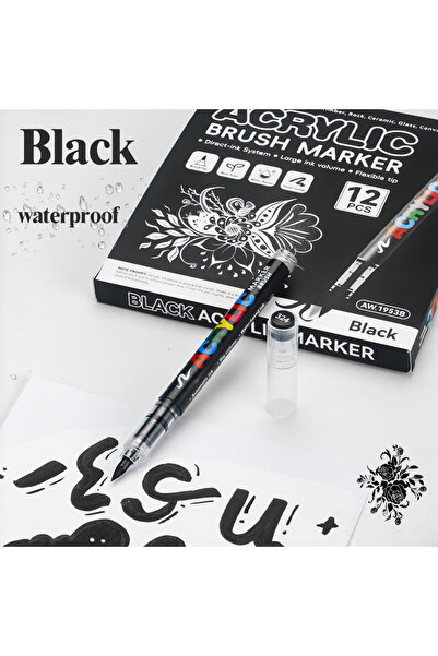choice2 12 black 12Pcs Black/White Premium Highlight Acrylic Marker Pen, Quic...