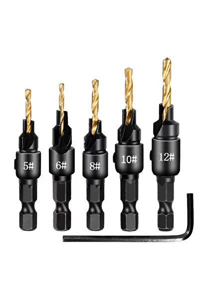 Choice 5Pcs Gold 5pc Hexagon Countersink Drill Set, Carpenter Hole Opener Tap...