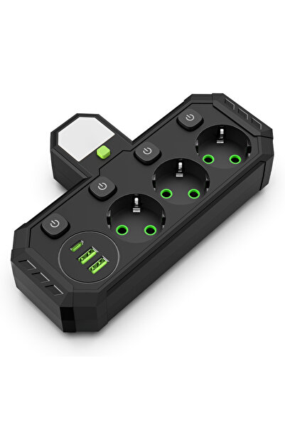 Choice1 EU Plug Black Wall Socket Power Strip with 3 AC Outlets 2 USB Ports 1...