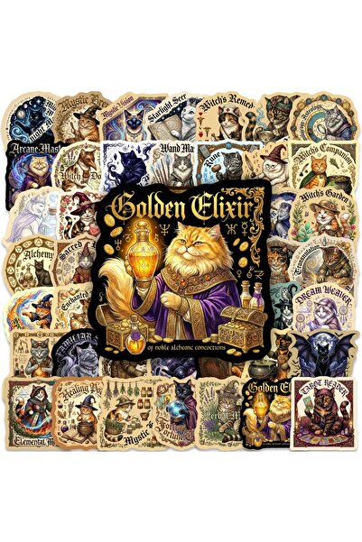 Choice T01043346 50Pcs retro magic cat sticker wizard cat magic book hand acc...