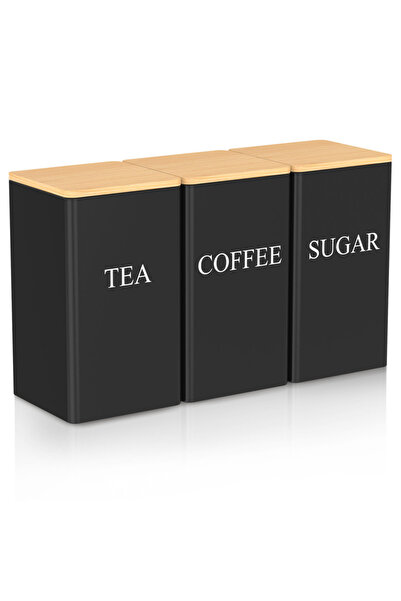 Choice3 Black 3Pcs Coffee Bean Tea Sugar Jars Vacuum Sealed Tank Stainless St...