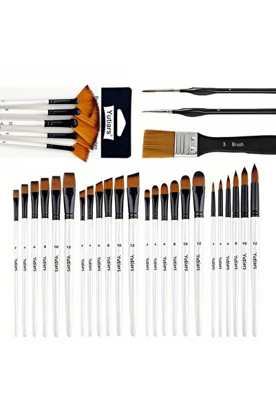 Choice 32 PCS WHITE 32pcs White Artist Brush Set - Round, Angle, Flat, Fan & ...