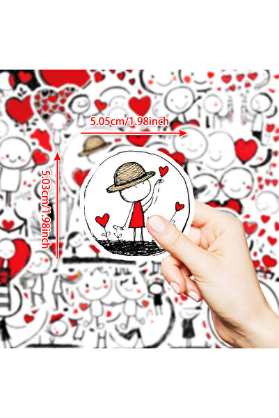 Choice 50pcs 50PCS Simple Line Graffiti Stickers Red Heart Cartoon Staionary ...