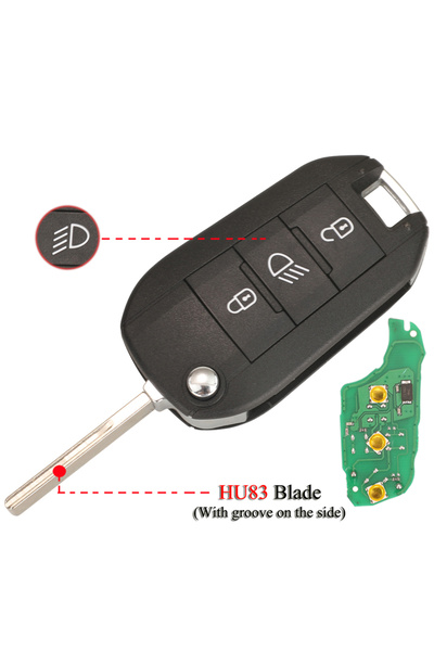 Choice8 For Citroen HU83 3BTN Light jingyuqin Flip Remote Smart Car Key For C...