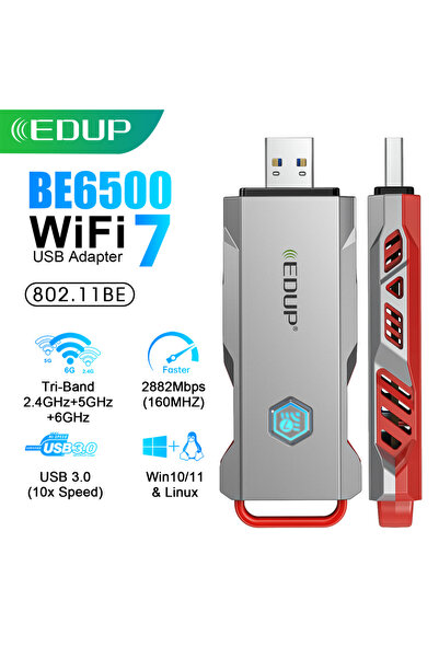 Choice EDUP BE1679 BE6500 WiFi 7 USB Adapter Tri-Band 2.4G/5G/6GHz 6500Mbps W...