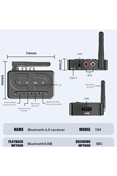 Choice One Size New Bluetooth 6.0 Audio Receiver 3.5mm AUX RCA With Mic HIFI ...