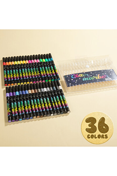 Choice3 36 Colors Brush Glitter Markers,Water-based Ink Shimmer Marker for Do...