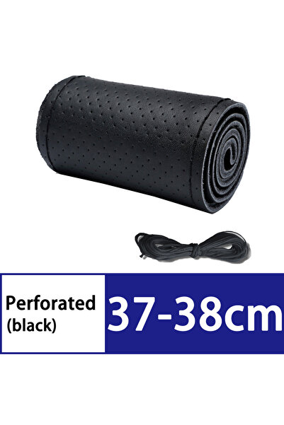 Choice4 Black (Hole) 38cm DIY Genuine Leather Car Steering Wheel Cover With N...