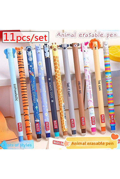 Choice1 11pcs set all in Blue Cute Animal Erasable Pen 0.7mm Blue Ink Frictio...