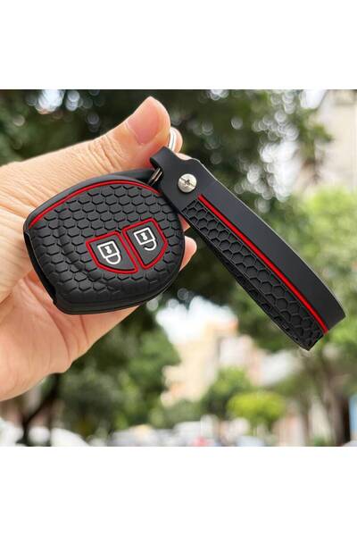 Choice1 حافظة مفاتيح سوداء بخط أحمر مع سلسلة مفاتيح كاملة لسيارات سوزوكي سيلي...