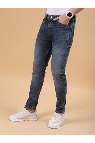 The Indian Garage Co By Styli Men Navy Blue Slim Fit Faded Jeans