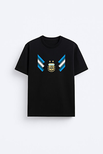 AYDESİGN Argentina Flag Number 10 Printed Cotton Fabric Black T-Shirt T-Shirt