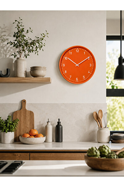 Terraderm Modern Sessiz Duvar Saati – Turuncu | 38 cm Çap & 6 cm Derinlik | K...