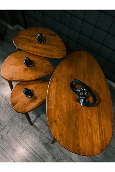 Senka Wood Doğal Masif Ahşap Modern İskandinav asimetrik Orta Sehpa ve 3lü Zigon sehpa takımı Meşe