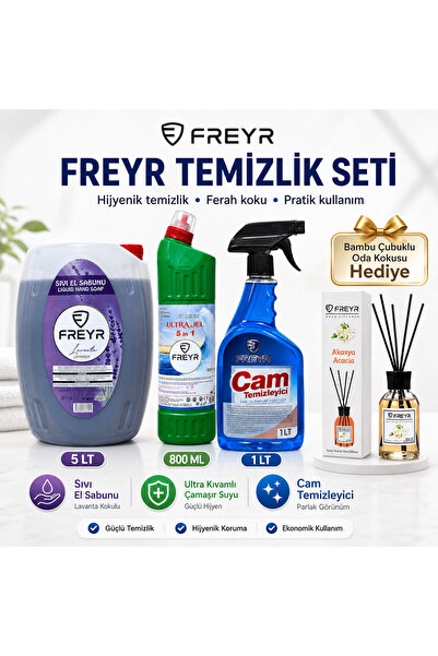 FREYR مجموعة تنظيف المنزل 5 لتر صابون سائل لافندر لليدين + 1 لتر منظف زجاج + ...