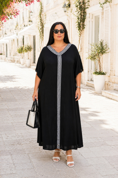 CEDY DENIM - Large Size Women's V-Neck Embroidery Detailed Oversize Relaxed F...
