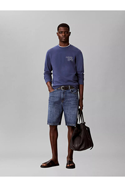 Calvin Klein Men's Regular Fit Cotton Linen Blend Denim Blue Shorts