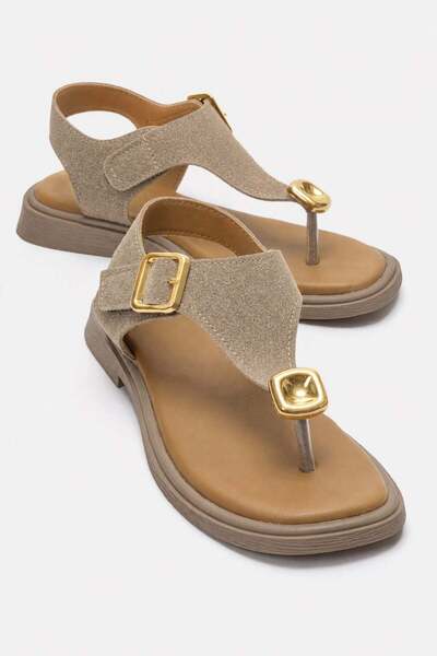 CCWAY AYAKKABI Women's Sandals with Stones between the Toes Mink Suede