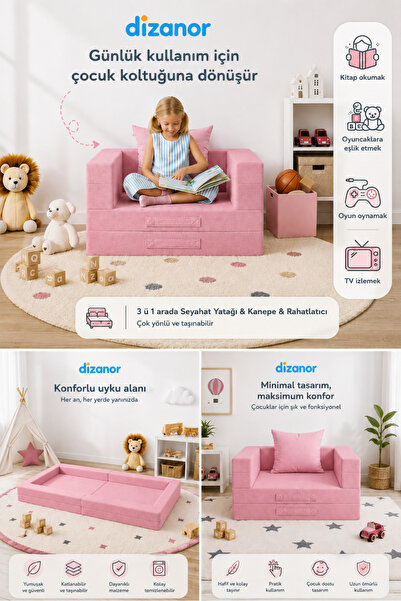 Dizanor CozyGo Katlanabilir Çocuk Koltuğu ve Yatağı 3’ü 1 Arada Antislip Taba...