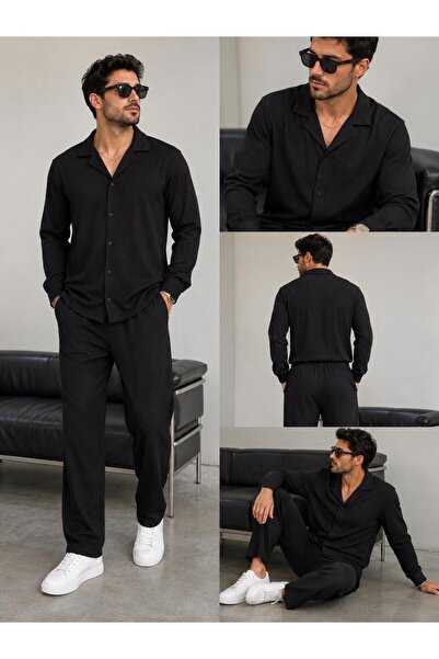 WENMİNG Bürümcük Crinkle Fabric Summer Lycra Men's Shirt and Pants Set