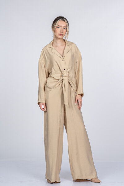 MissVina Carmina Elegant Set cu bluză cu guler și pantaloni, cu detaliu de le...