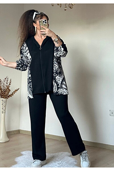 AZRA BUTİK Kilim Pattern Large Size Suit Black