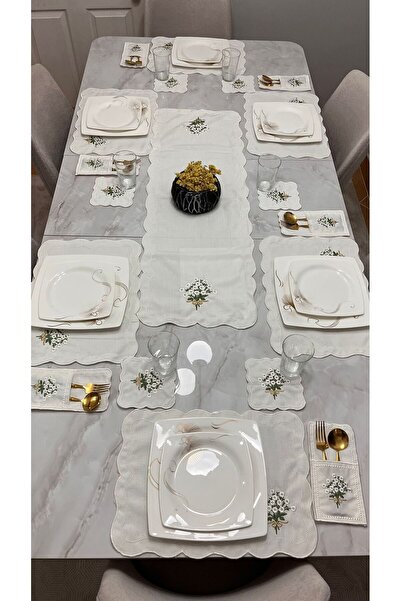HARD RUBY Daisy Patterned American Service Set with Glitter Ribbon, 19 Pieces...