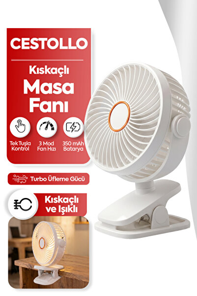 Cestello Kıskaçlı 3 Kademeli 360 Dönen Işıklı Sessiz Taşınabilir Fan Vantila ...