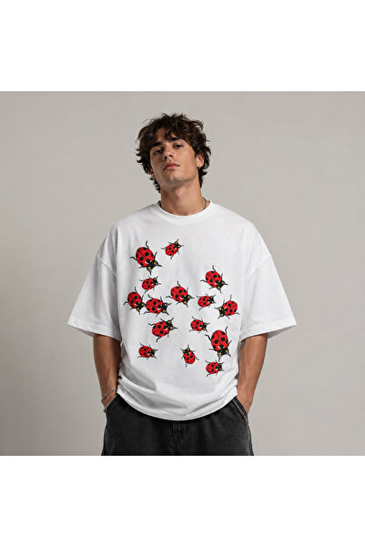 Nulivez Oversize Unisex Printed T-Shirt – Ladybug Patterned Graphic Streetwea...