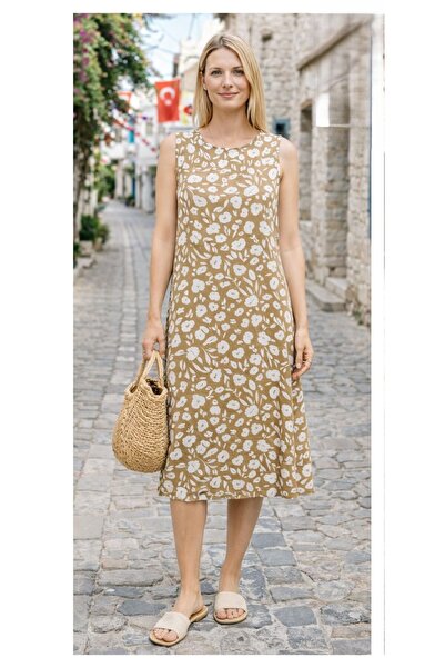 Arya Nisa Kids 100% Cotton Patterned Crew Neck Sleeveless Long Summer Dress