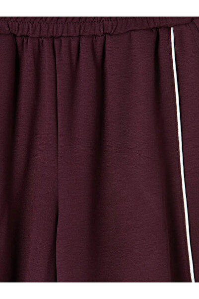 LC Waikiki Burgundy Women's Shorts with Side Stripes