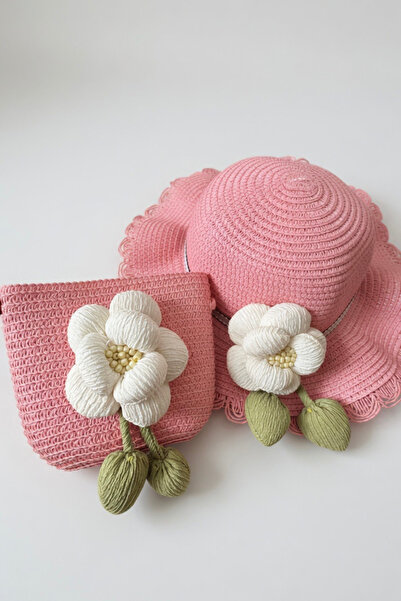 Mollycrush Summer Gift for Girls: Pink Floral Detailed Straw Hat and Bag Set ...