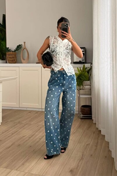 Mzr Collection KADIN VEREV DİKİŞLİ PUANTİYELİ JEAN PANTOLON