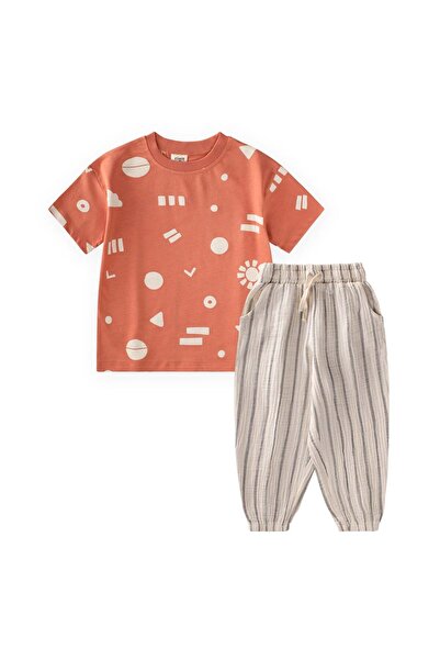 Cigit Organic T-Shirt and Pants Set for Ages 2-12 Orange