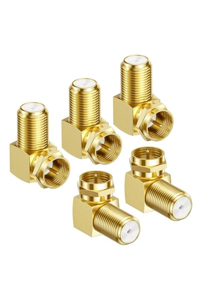Derwell 5 Adet Gold L Tipi Konnektör Fiş Çevirmeli 90 Derece Adaptör Uydu Ant...
