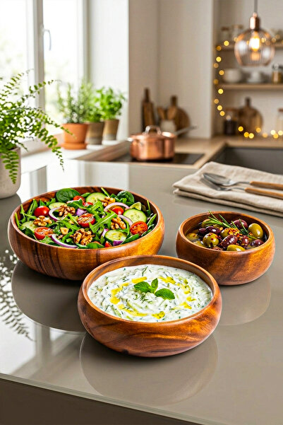 Snippy Bowly - Set of 3 Acacia Salad Presentation Bowls Acacia Bowl Wooden Pr...